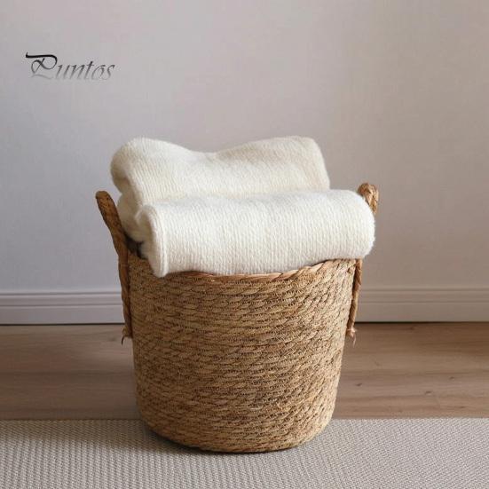 Natural Fiber Plant Containers Woven Seagrass Pot with Handle, Built-in Plastic Film Lining Eco-friendly Home Organizers Storage Basket, Rattan Flower