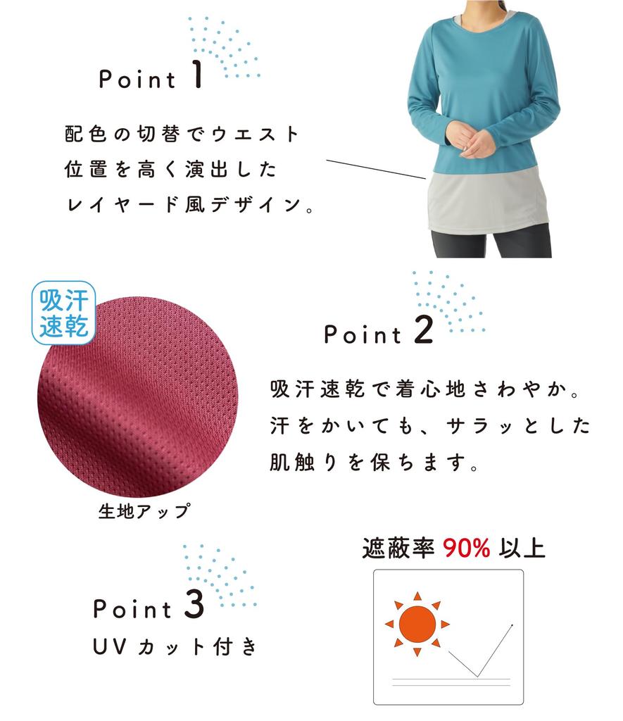 egneL Yoga and Training Made In Long Sleeve Gym UV Protection Women's Tops, Japan, T-Shirt, Wear, (003, Green, M)