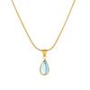 Gold Plated Snake Chain Necklace with Teardrop Shaped Blue Stone Pendant Fashion Jewelry for Women