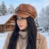 Versatile PU Beret Cap Keep Warm Octagonal Hat Fashion Leather Painter Hat  Daily