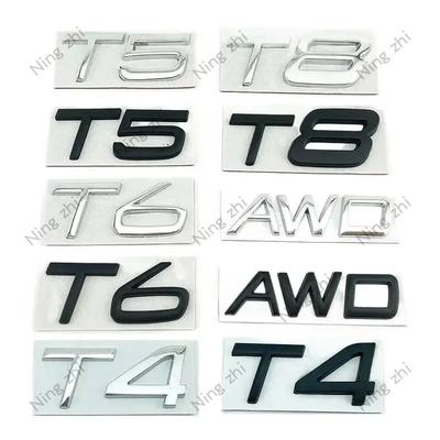 Emblème Lettres Chiffres ABS B4 B5 T4 T5 T6 T8 Badge Autocollant de Coffre Autocollant de Voiture pour V60 Noir Brillant Chrome