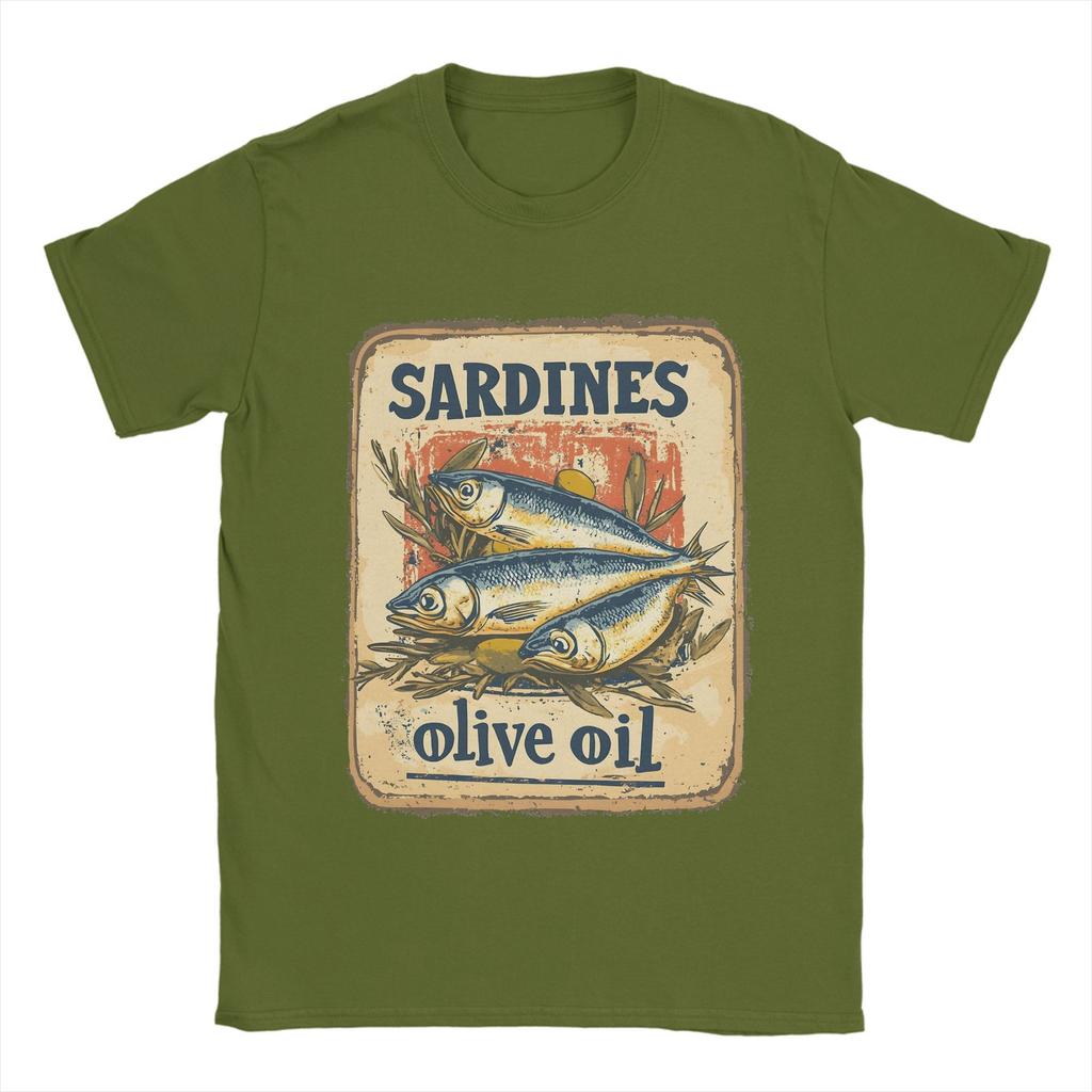 Men Sardines in olive oil   T Shirt  A Vintage Poster Pure Cotton Clothes Casual Short Sleeve Crew Neck Tee Shirt  T-Shirt