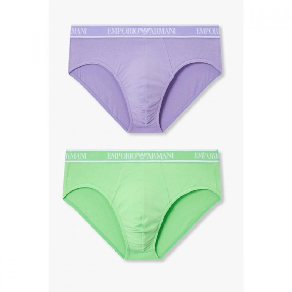 Emporio Armani Мужские хлопковые трусы-брифы с логотипом на резинке, 2 шт. 08151 11301 11302 M(100)