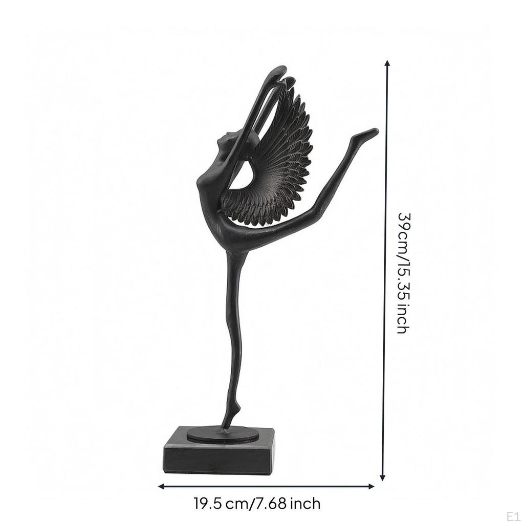 Winged Dancer Statue Black Ballet Figurine Matte Finish Ballerina for Shelf
