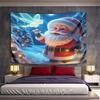 Santa with Gift and Glowing Fairy Scene Pattern Wall Hanging Tapestry Decorative Tapestry Home Decor for Bedroom and Living Room