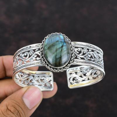 Labradorit Náramok Prírodný drahokam Manžeta Náramok 925 Strieborný Náramok Nastaviteľná manžeta Ručne vyrábané šperky Štýlový náramok Darček pre mamu