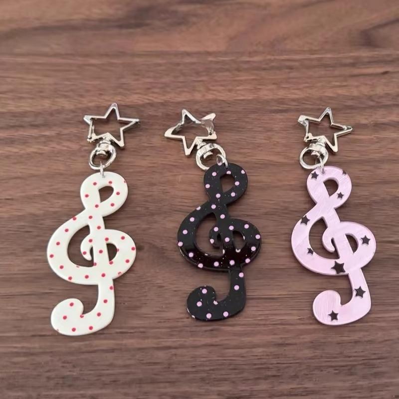 Fashion Vintage Keychain Organizer Retro Polka Dot Striped Music Note Star Bag Charm Cute Ins Keyring Holder Cute Funky Gift