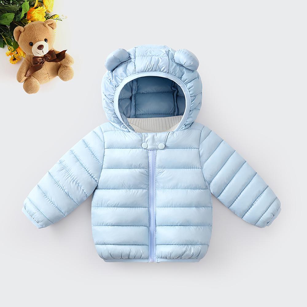 

Пуховики с капюшоном для мальчиков и девочек, теплые, легкие, хлопковая куртка, осень-зима, однотонные базовые, УНИСЕКС, одежда с хлопковой подкладкой 100cm светло-синий