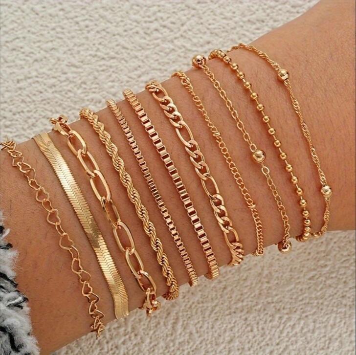 Mode Elegante Hart Zirconia Bedel Armband Sets voor Vrouwen Vintage Minimalistisch Multi-Element Gedraaide Ketting Metalen Armbanden Sieraden