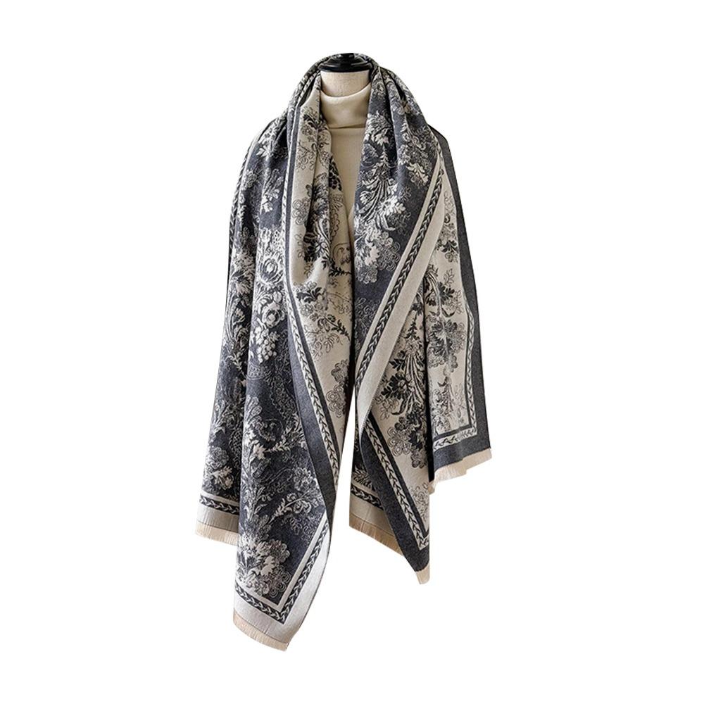 Two-Sided Jacquard Scarf Windproof Winter Scarf Cozy Pashmina Shawl  for Autumn Winter