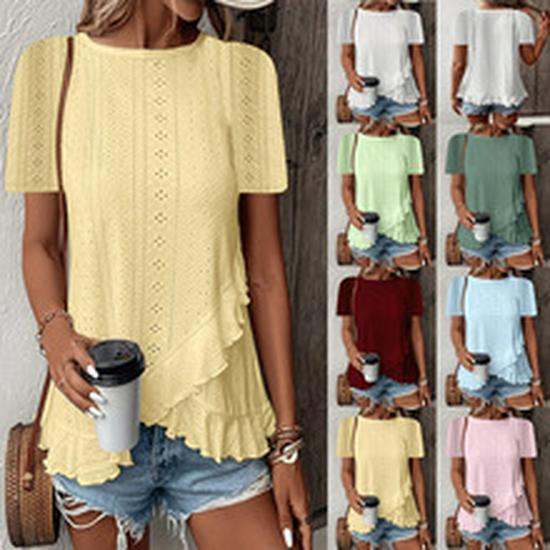 2026 Spring/Summer Casual Brushed Ribbed V-Neck Batwing Short-Sleeved Women's Top