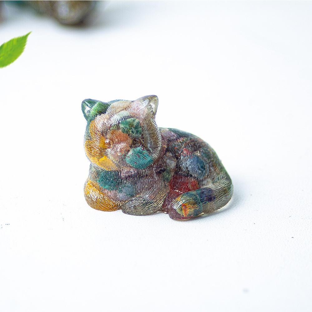 Cat Mini Figurine Resin Craft Home Office Desk Decor With Natural Crystal For Gift Giving