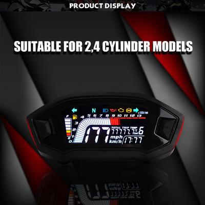 Motorcycle Speedometer Universal Tachometer LCD Digital Odometer Gauge Fuel Level Meter 14000RPM 199km H for 1,2,4
