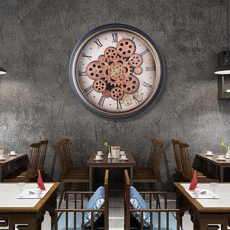 Giant Wall Clock 37cm Living Room Bar Wall Clock Decoration Mechanical Style Gear Can Turn Oversized Clock