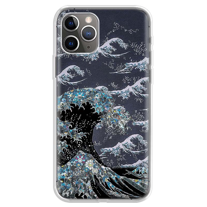 Japanese wave art Phone Case For iPhone 17 Air 11 13 Mini 14 15 Plus 16 12 Pro Max 16E SE 7 8 Pattern Soft TPU Back Cover  17 Ai