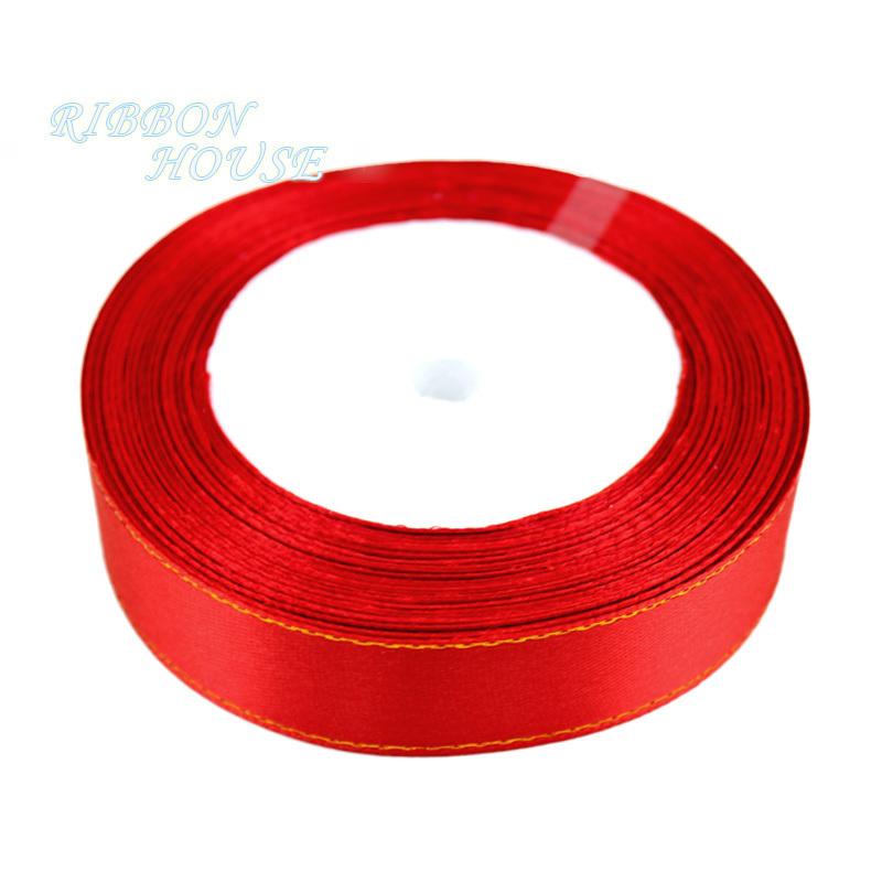 (25 yards/lot) 20mm satin ribbons red gold edge ribbon wholesale high quality gift packaging ribbons