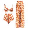 2025 Euro-American Fashion Three-Piece Striped Swimsuit with Cover-Up & Sun Protection