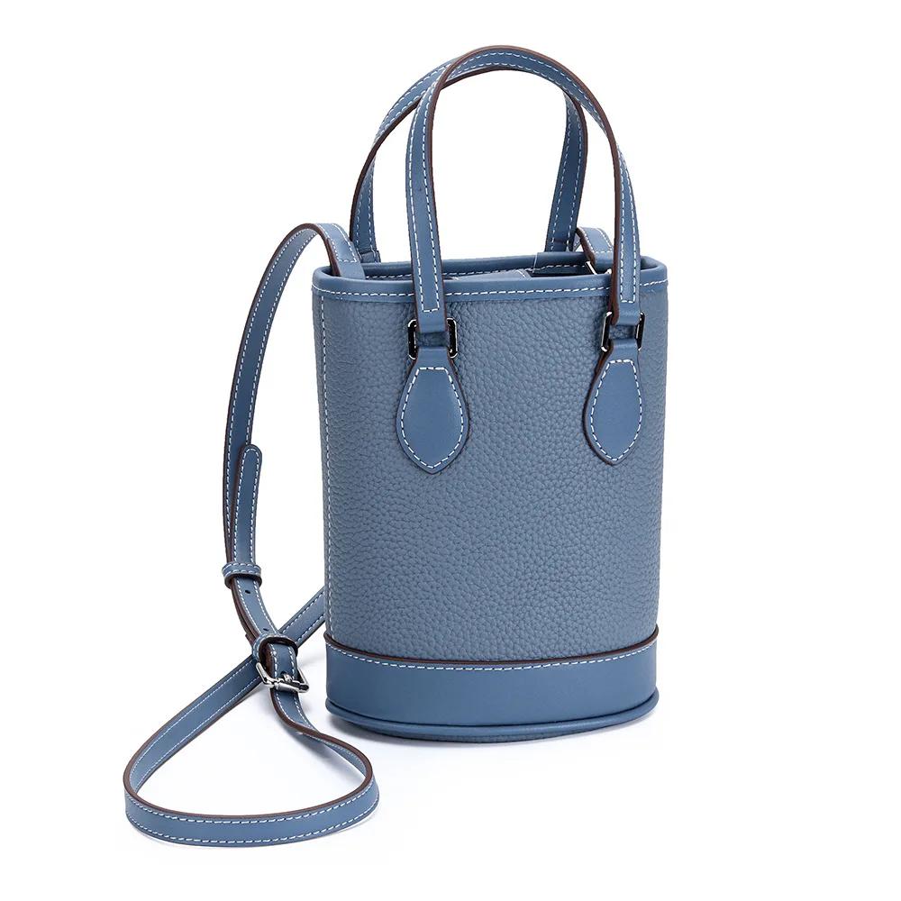 Luxury Women Cross Body Bags Trendy Genuine Cow Leather Lunch Bag Bucket Bag Food Basket Amazon Picnic Handbag Soft Top-handle