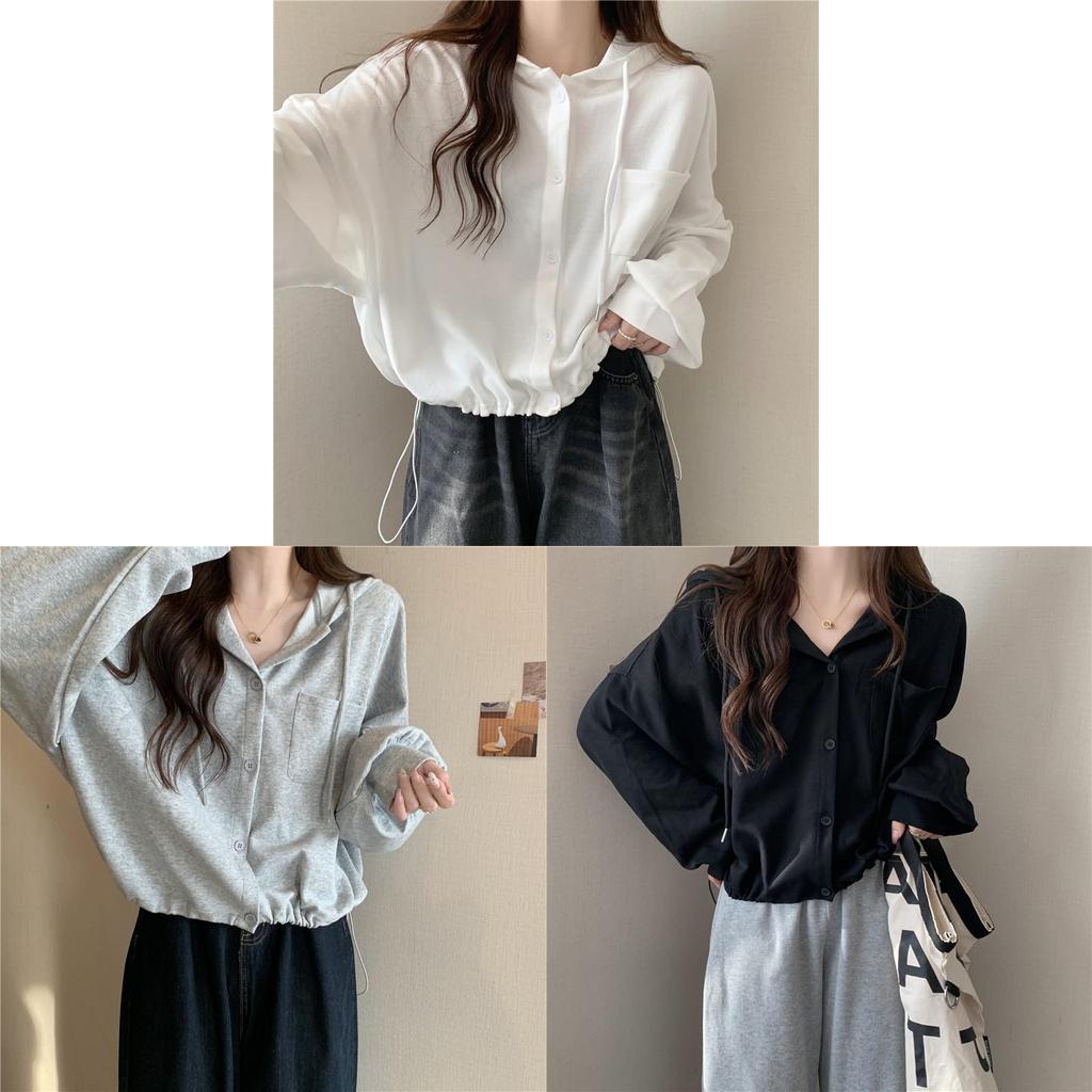 Womens Cotton Hoodie Cardigan With Button Details For Casual Spring Wear