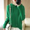 Women's Hooded Long Sleeve Loose Fit Knit Sweatshirt Solid Color Casual Pullover Winter Top