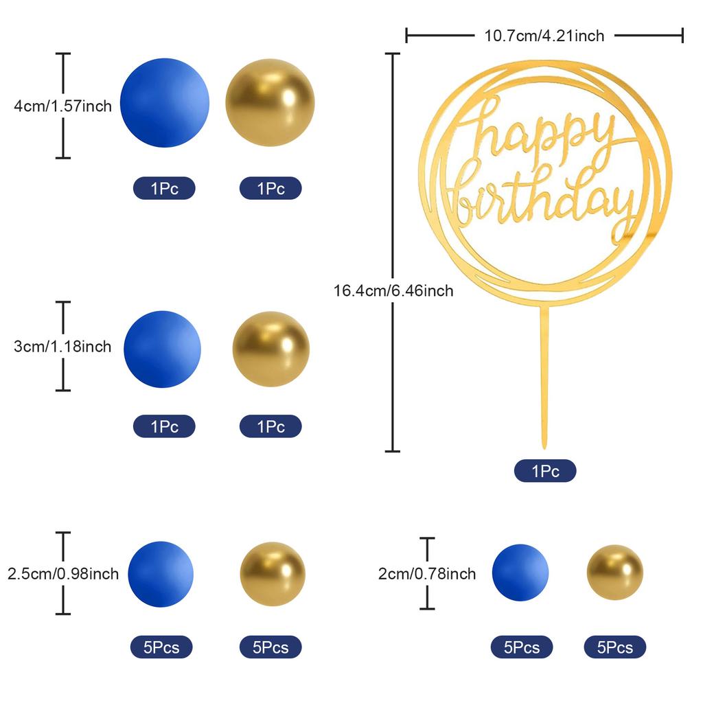 Kuchenaufsätze Kugeln Einfachheit Blau Gold Kugelkuchenaufsätze Dekoration für Hochzeit Jubiläum Geburtstag Babyparty Partyzubehör