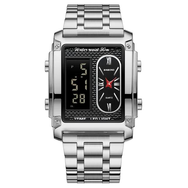 BINBOND 2311 Luxury Men's Quartz Watch Luminous LED Electronic Watch for Man Water-Resistant Stainless Steel Strap Reloj Hombre
