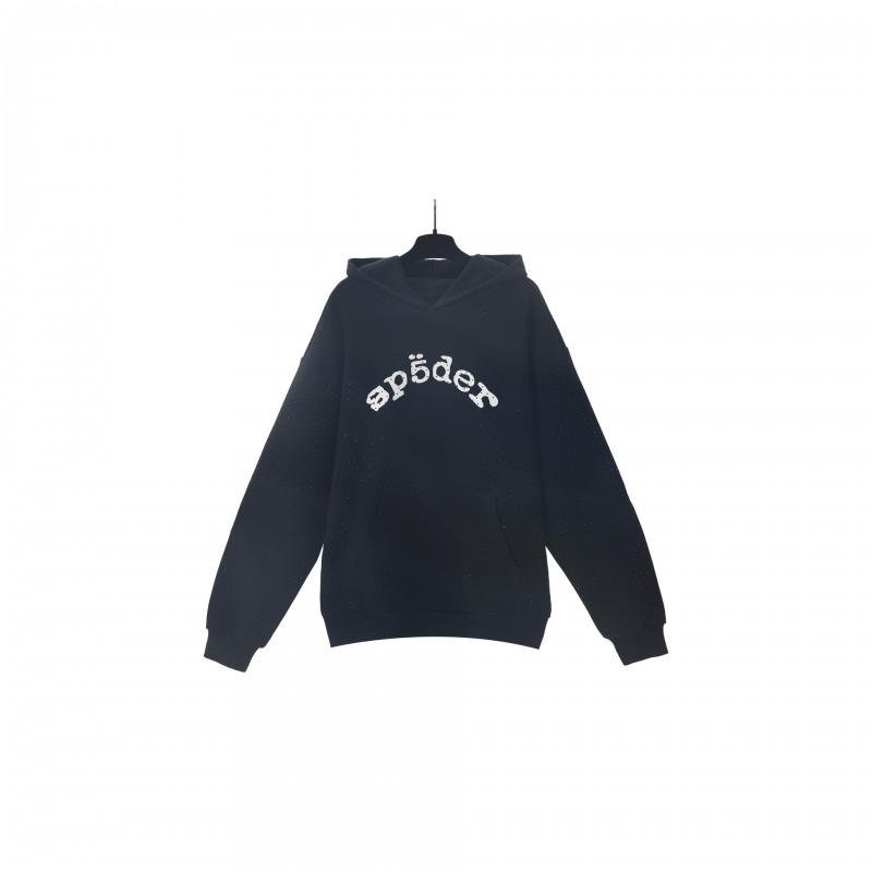 Oversized Hoodie With Spiderweb Foil Print Streetwear Cotton Sweatshirt Men
