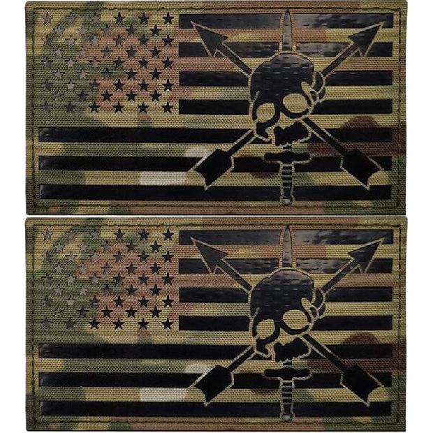 Reflective Pirate American USA US Flag Patches, Emblem Tactical Fastener Hook and Loop Backing Badges Decorative Appliques color_b