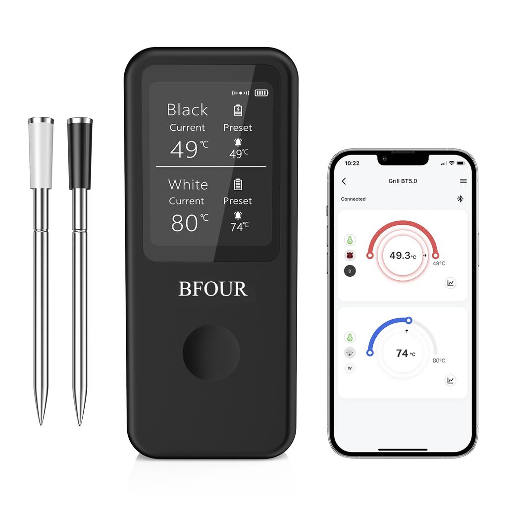 Wireless Meat Thermometer Bluetooth Magnetic IP67 Waterproof Dual Probes for Household Kitchen BBQ Cooking Grilling Thermometer
