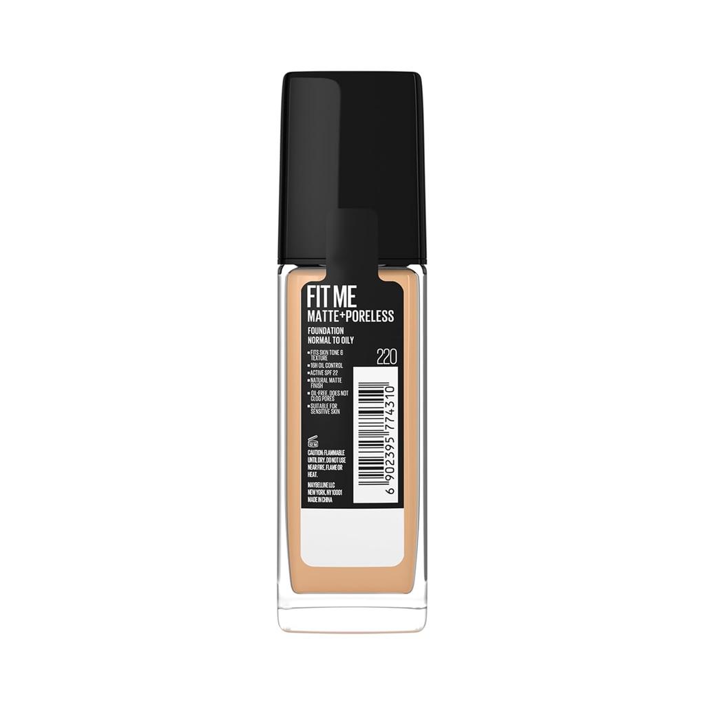 Maybelline New York Fit Me Matte Poreless Liquid Foundation 220 SPF 22 Natural Beige 30ml Oil Control Medium Coverage Lightweight Makeup