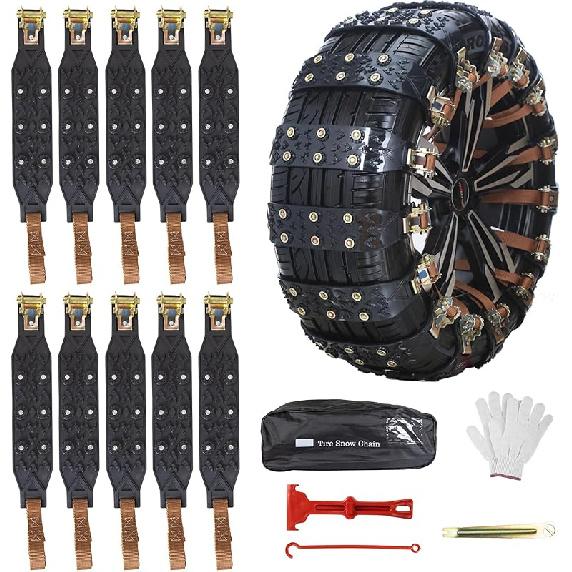 Qoosea Snow Cha Tire Cha For Car, Trucks, SUV Universal Emergency Snow Tire Cha, Adjustable Anti-Slip Tire Cables & Universal Fit (12 Pcs Orange