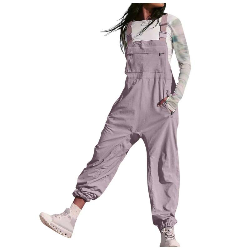 Fashion Cargo Overalls Women Y2k Harem Pants Sleeveless Square Neck Spaghetti Strap Legging Jumpsuits Pockets Streetwear