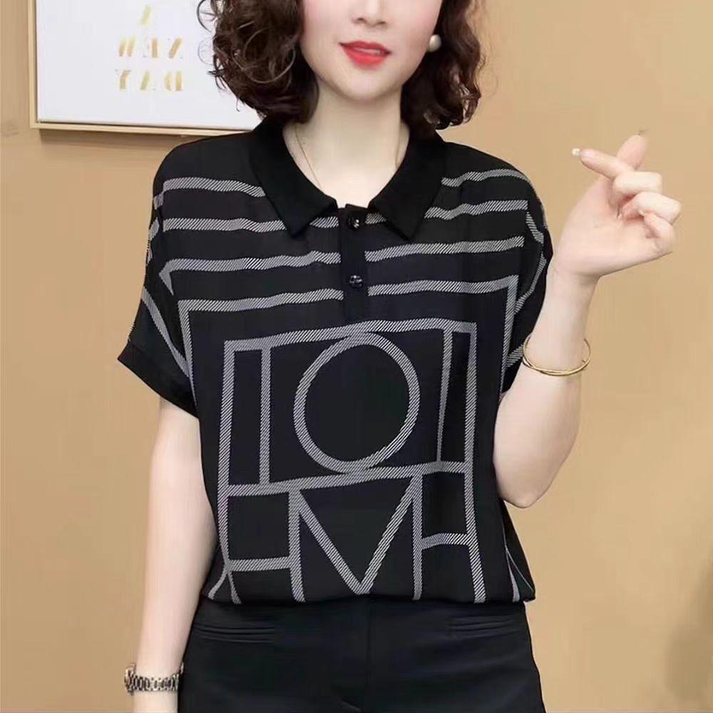 

2025 Trendy Peter Pan Collar Slimming Short-Sleeved T-shirt for Women M