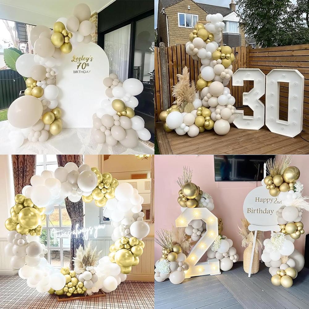 White Sand Balloon Arch Kit Metallic Gold Balloons Garland Baby Shower Graduation Wedding Anniversary Birthday Party Decoration