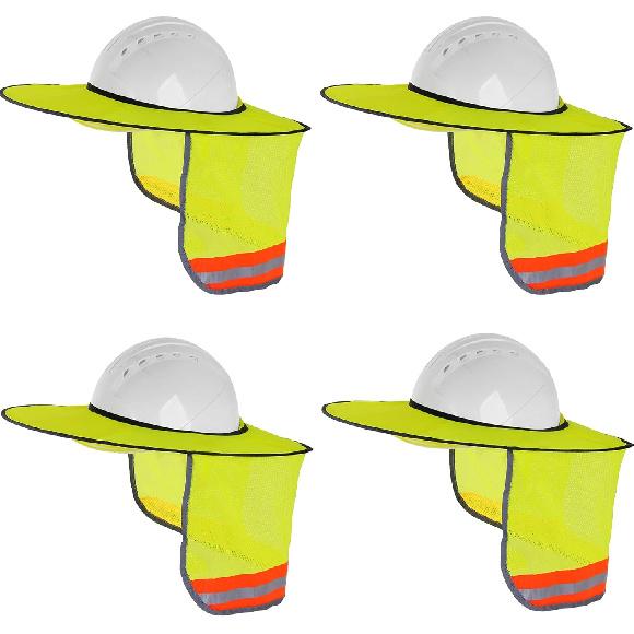 4 Pack Hard Hat Sun Shade - Full Brim Mesh Sun Shield with Reflective Strip Visor