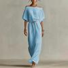 European and American Summer New Elegant Casual Solid Color Medium Sleeve One-word Collar Women's Dress