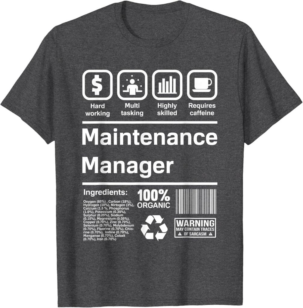 Maintenance Manager Funny Gift Graphic Tee Hard Working Multi Tasking Requires Caffeine T-Shirt