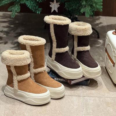 Muffin Thick-soled Two-wearing Snow Boots Women's New Winter Velvet Warm Non-slip Matte Cowhide High Boots
