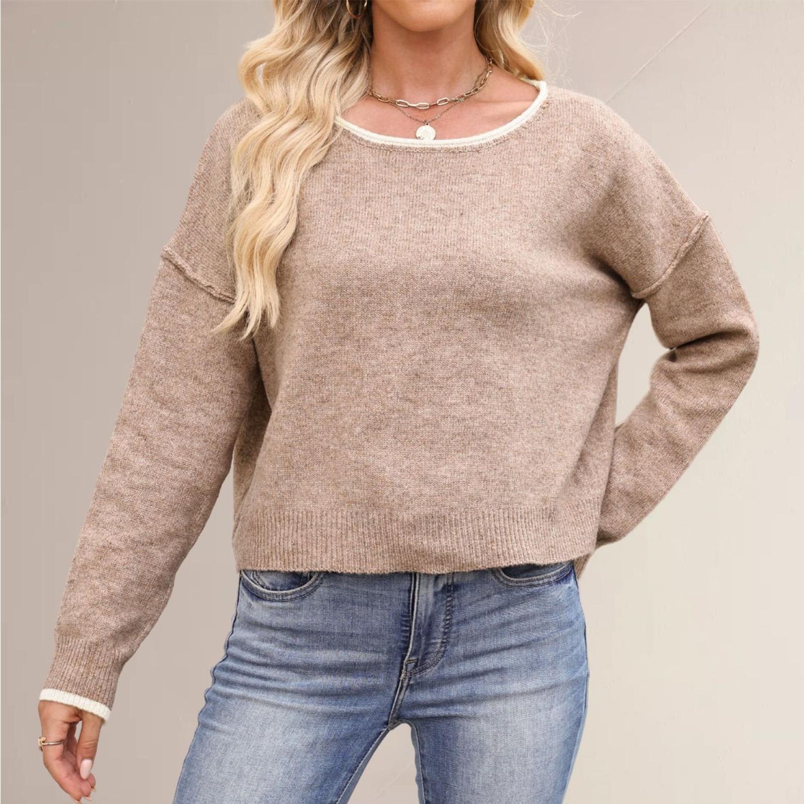 

Женский трикотажный пуловер с круглым вырезом, колор-блок, свободного кроя, универсальный XL