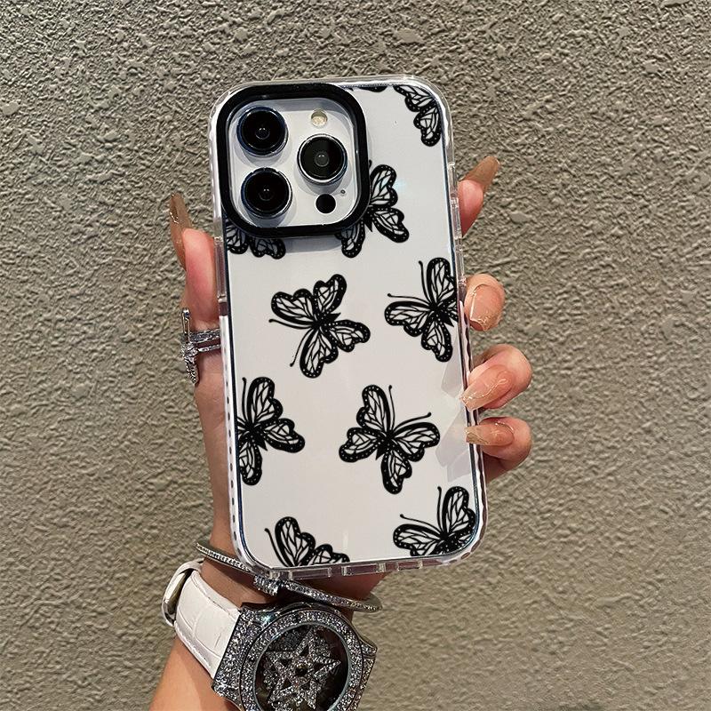 TK popular black butterfly mobile phone case iphone17 anti-drop tpu transparent case apple 16pro soft case protective case