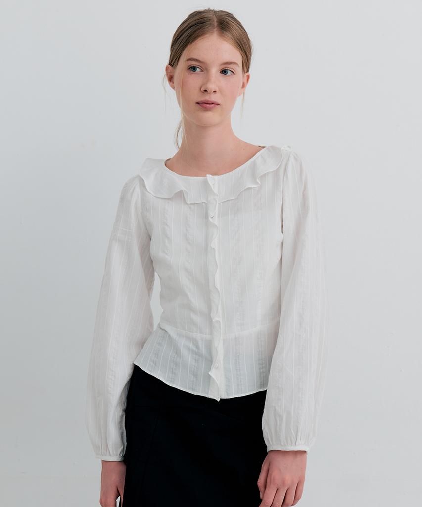 ITOV SEOUL Cotton Flare Long Sleeve Blouse Ivory