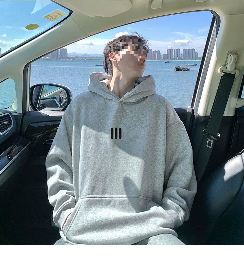 Men's American Style White Hoodie - Autumn/Winter 2025 New Arrival, Plus Velvet, Thickened, High Street Trendy, Heavyweight Pullover