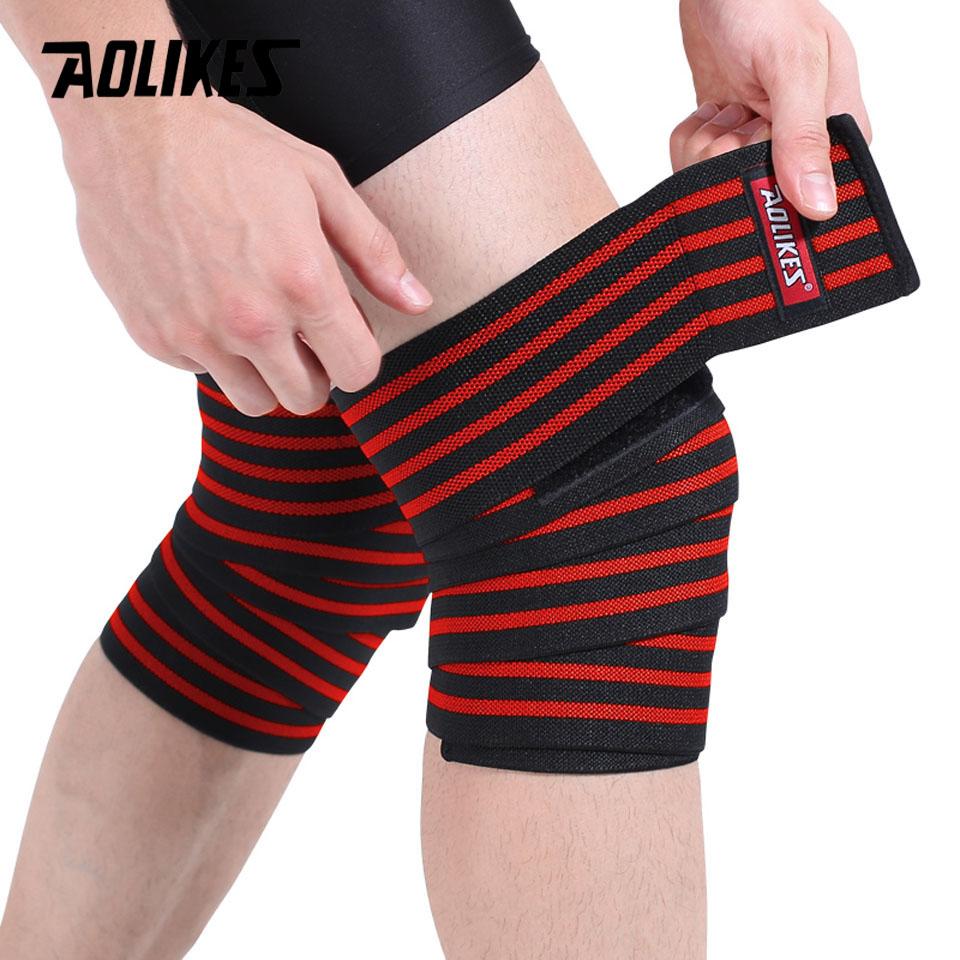 Aolikes 1Pcs 180*8Cm Fitness Weightlifting Leg Knee Compression Straps Wraps Elastic Bandages Poverlifting Squats Training