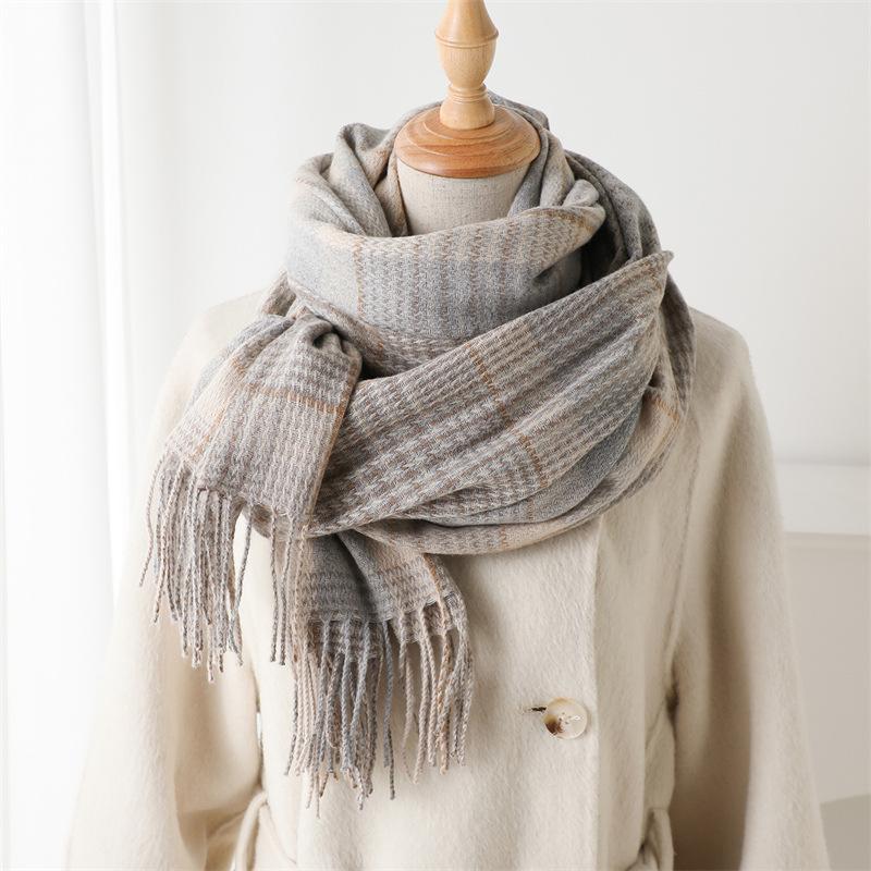 Imitation Cashmere Literary Plaid Warm Shawl Scarf Autumn And Winter Fashion Atmosphere Couple Versatile Fringed Scarf