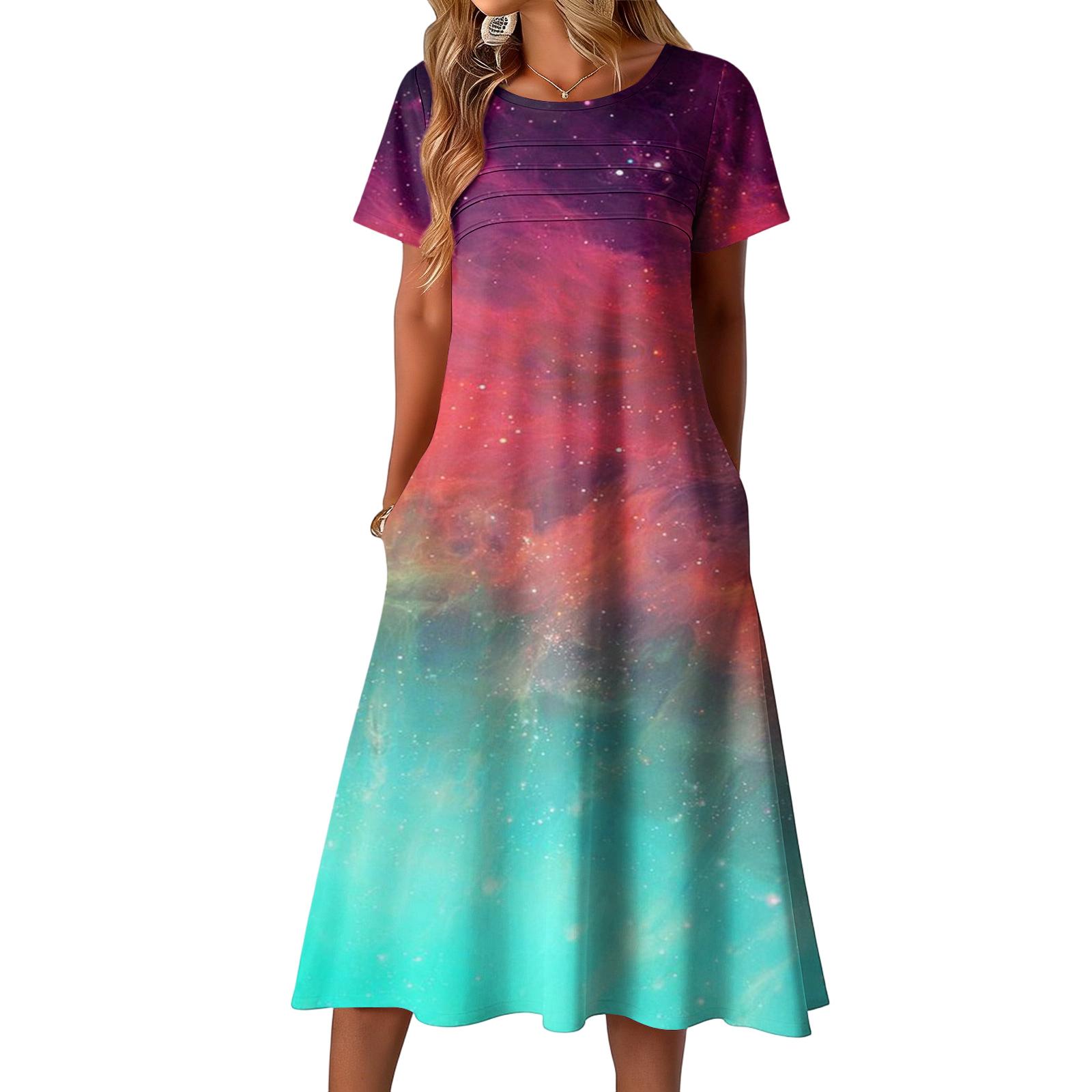 

Ladies printed casual and fashionable short sleeved round neck dress XL