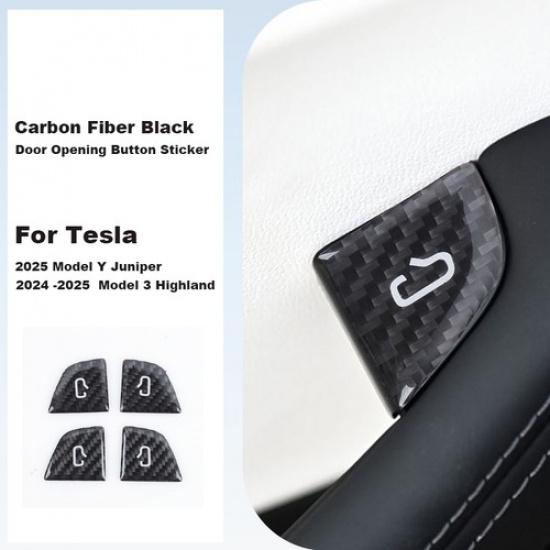 Carbon Fiber Interior Door Lock Switch Cover For Tesla Model 3 Y 2018-2025