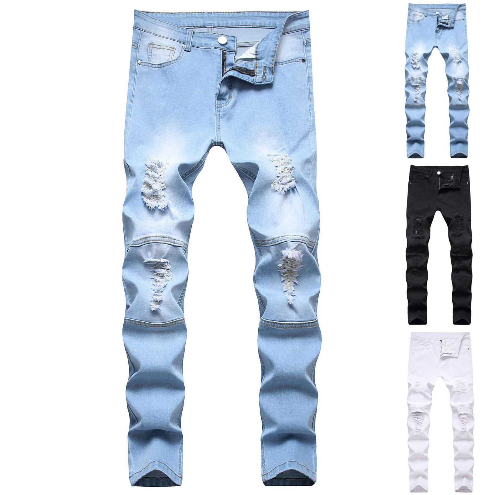 

Мужские новые модные эластичные рваные индивидуальные джинсовые брюки