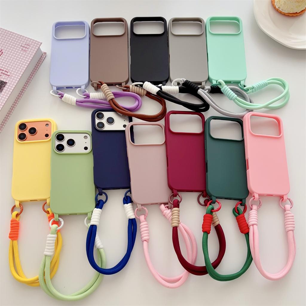 Wrist Strap Matte Silicone Soft Protective Phone Case for IPhone Air 17 Pro Max 16 15 Plus 14 13 12 11 Pro Shockproof Cover
