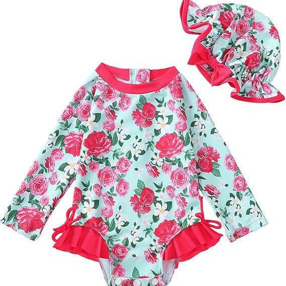 Costum de baie dintr-o piesă cu mânecă lungă pentru fete - Stil Prințesă