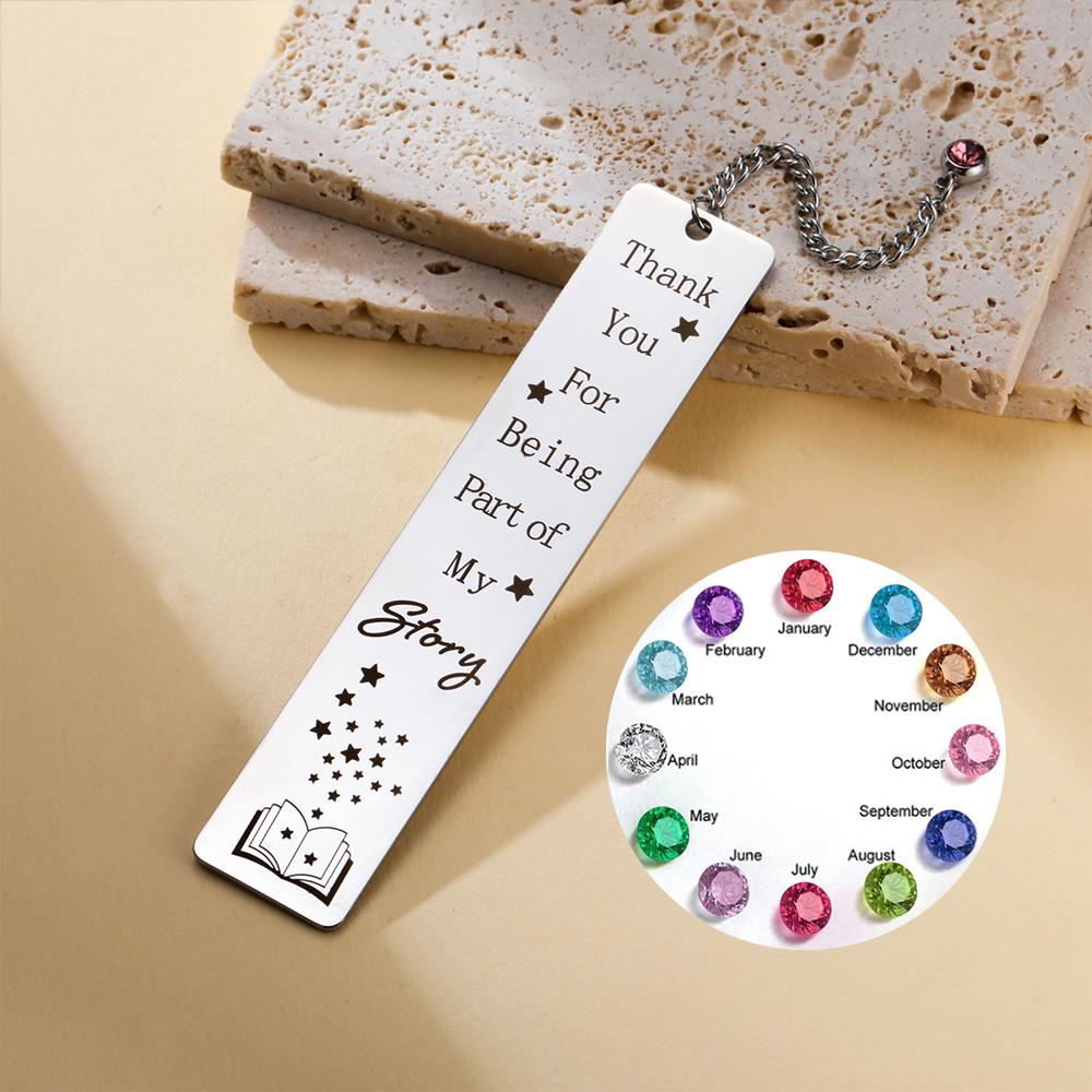 

Lemegeton Customized Bookmarks with Birthstone Engraved Text Logo Rectangle Pendant Stainless Steel Jewelry Personalized Gifts